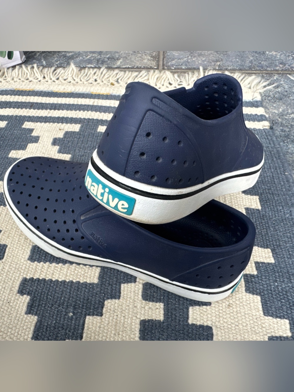 Native Men's Miles Wanderfoam Navy Slip-On Loafers with White Midsole. 9